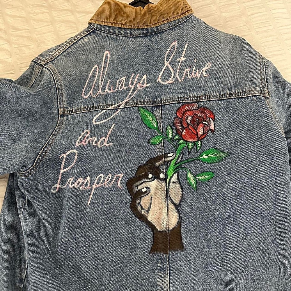 Custom painted a denim jacket with flannel inner lining